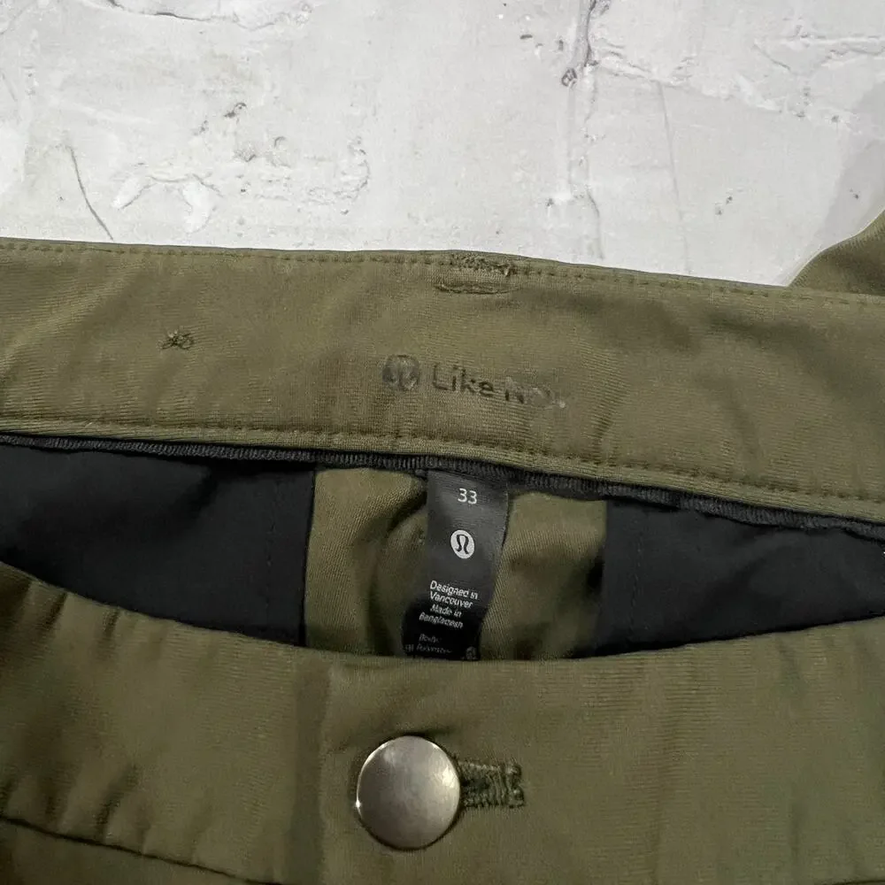 Lululemon Commission Pant MENS 33x26 SHORT Olive Green ABC Chino RUNS SMALL